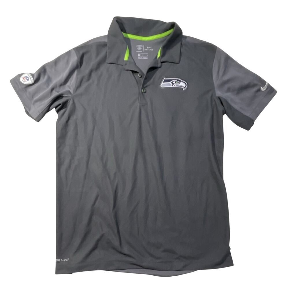 Seattle Seahawks Polo Mens Medium Gray Blue Nike Dri-FIT NFL Golf Performance